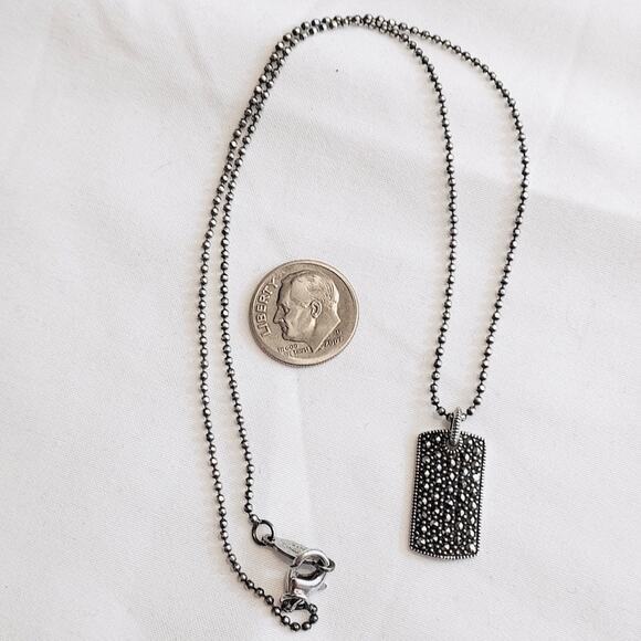 JUDITH JACK 925 Sterling Silver Ball Chain Marcasite Crystal Dog Tag Necklace - Picture 2 of 6